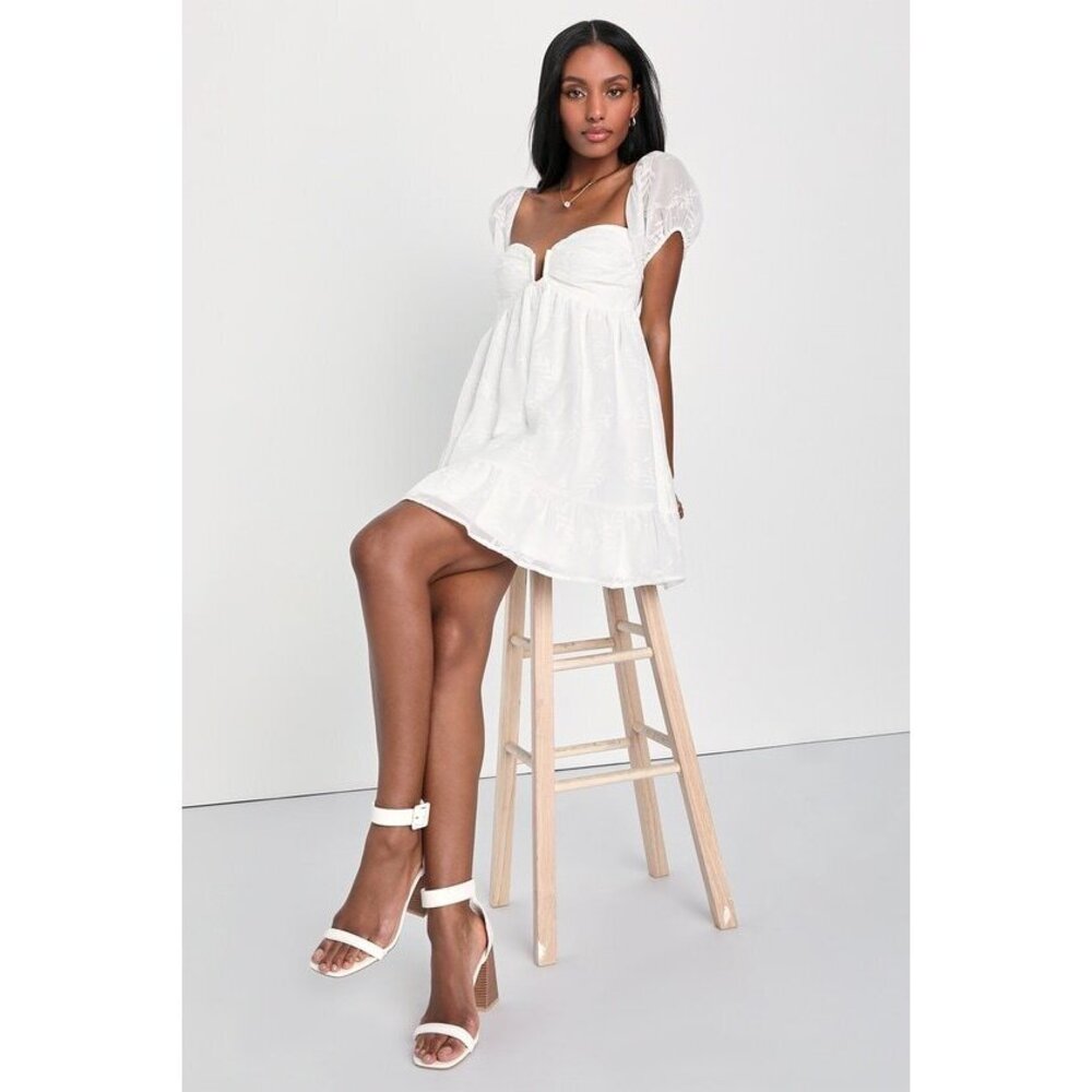 Lulus Cutest Icon White Embroidered Off-the-shoulder Mini Dress - Size XL